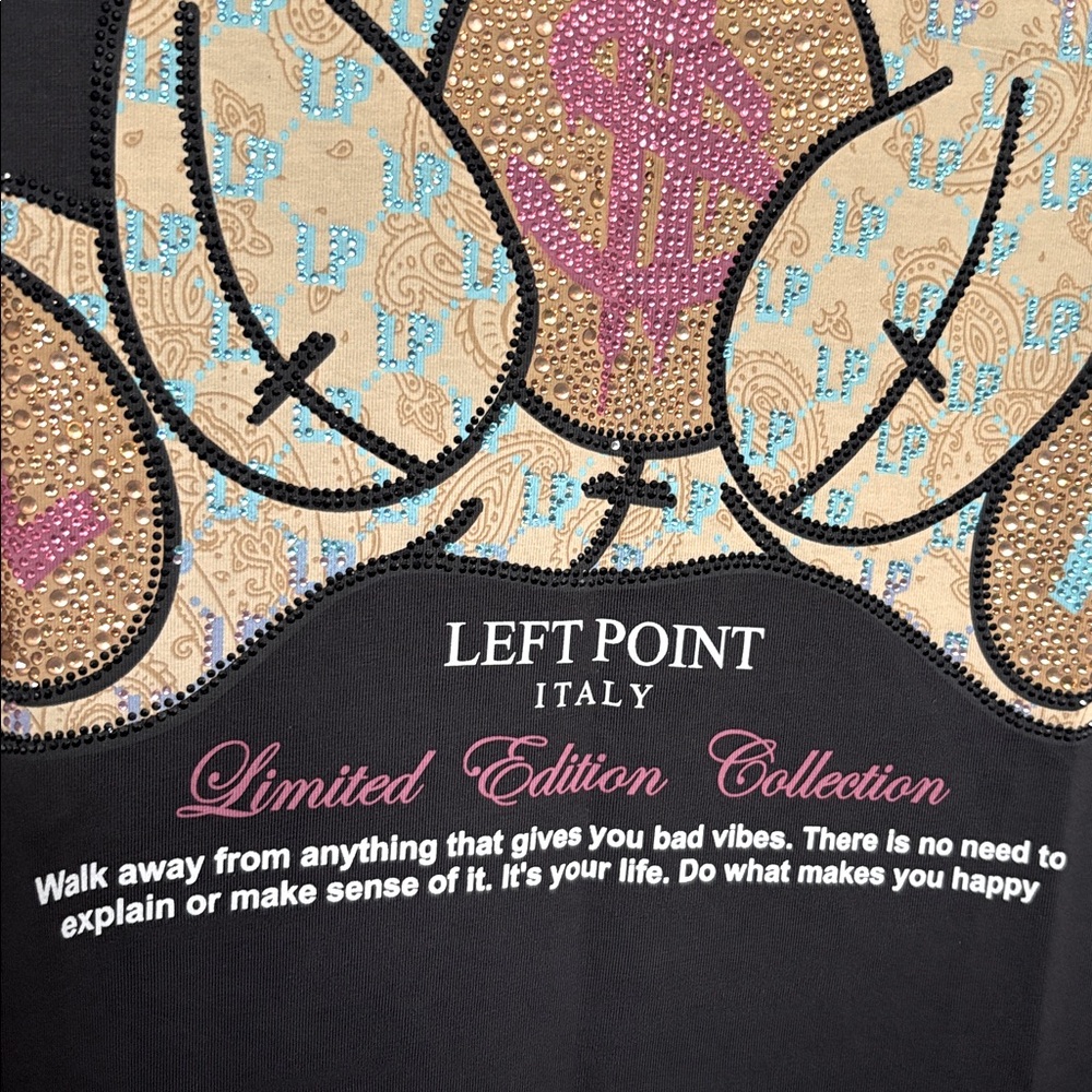 NWT [Left Point] Teddy Bear w Money Rhinestone Positive Affirmation Shirt Mens S - Picture 9 of 16